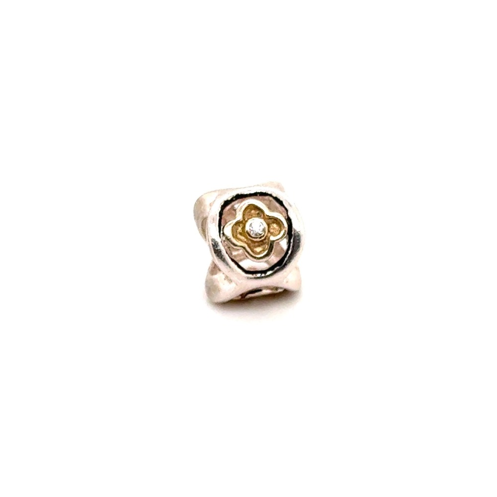 Brighton Two Tone Silver Gold Flower Crystal Bead Charm for Bracelet Necklace